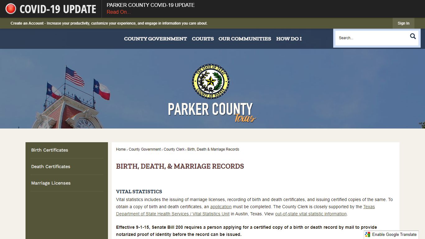 Birth, Death, & Marriage Records - Parker County, TX